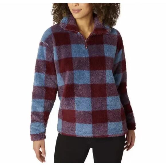 Eddie Bauer Ultra Plush Fleece Quarter Zip Sweatshirt Plaid Print Pullover SZ XL - Picture 2 of 11